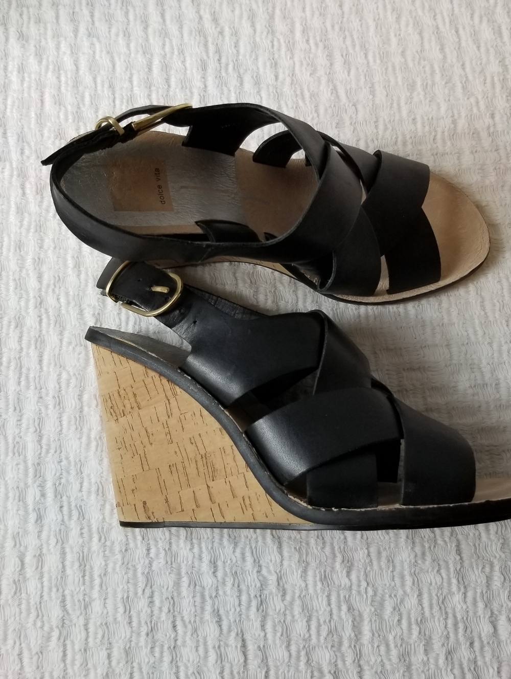 Dolce Vita Black Cork Wedge Heel Casual Travel Summer Sandal